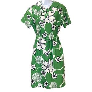 Vintage Green Floral Shirt Dress Belted Short Sleeve Mod Retro Summer 60s 70s